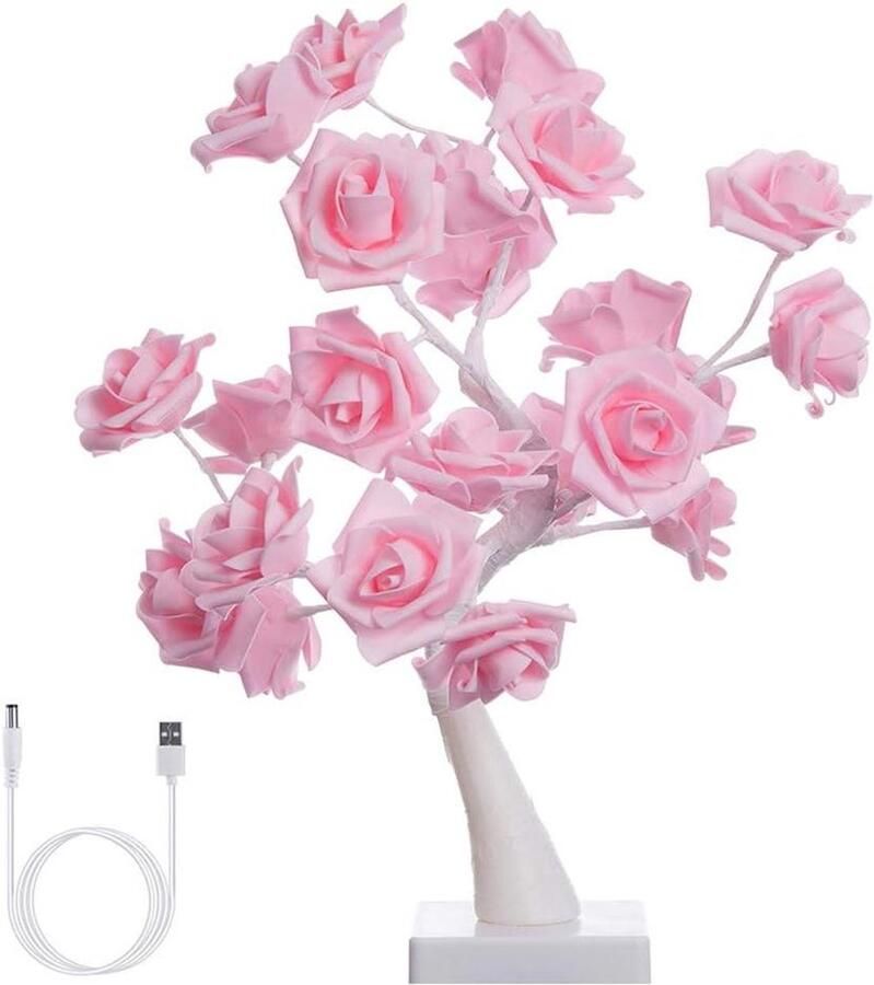 Allecto Plus Decoratieve Desktop Rose Bonsai Boom Lamp met LED Verlichting Batterij Aangedreven Kunstbloem Decoratie Ideaal als Moederdag Kerstmis of Valentijnsdag Cadeau Roze Color