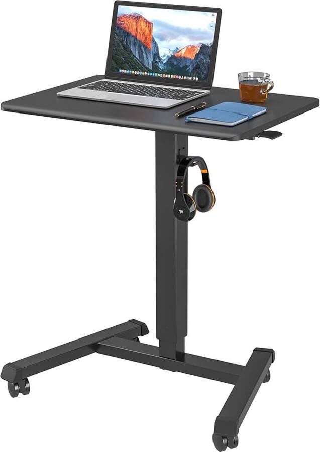 BONTEC In hoogte verstelbaar mobiel stabureau 65 × 45 cm met 4 wielen staande zitting bureau met wielen bedtafel voor woonkamer maximale belasting 15 kg zwart
