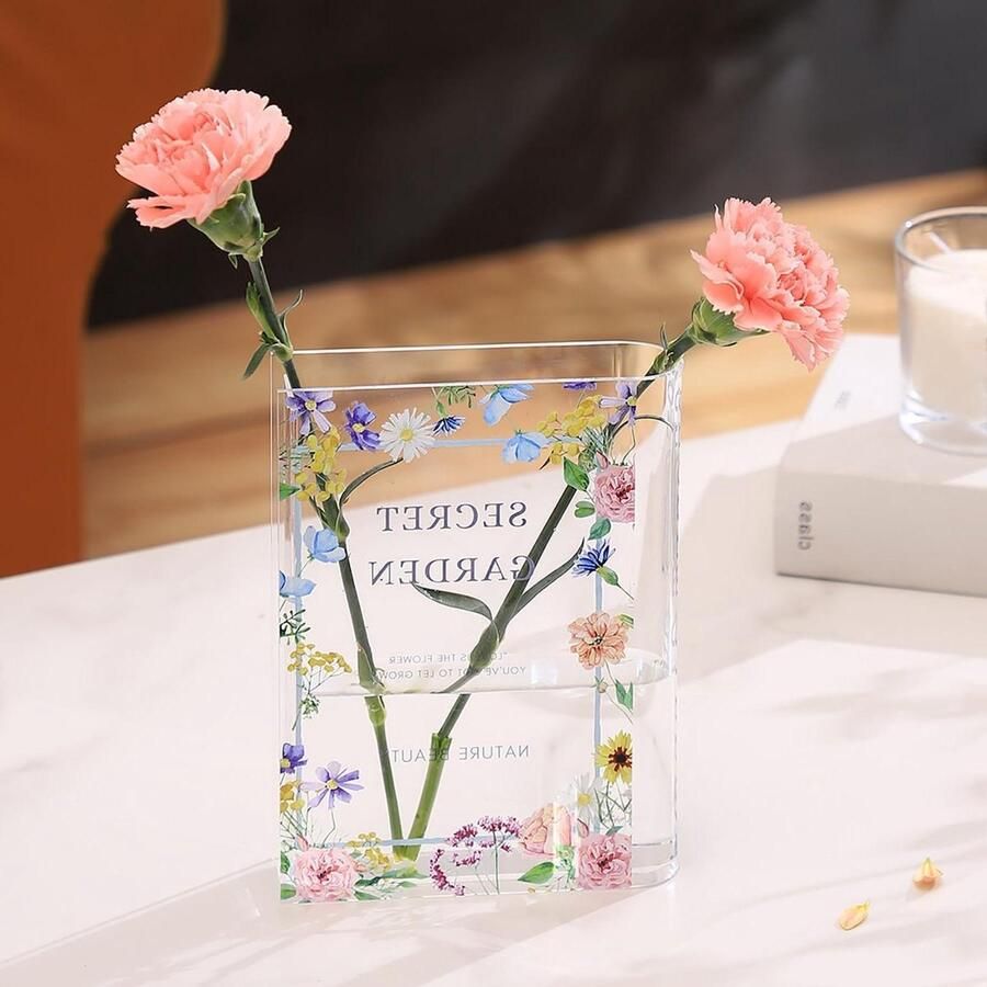 Book Vase Acrylic Flower Vase for Flowers Clear Shaped Modern Decorative Vase for Home Office Bedroom Living Room Dining Table