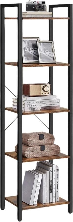 Bookshelf Standregal Vintage Brown Storage Unit Durable Steel Frame 40cm x 30cm x 146cm