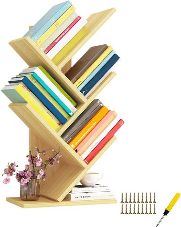Boom boekenkast houten boekenrek met 5 planken premium boeken- CD- album- archiefhouder displayrek organizer-rekken voor thuis kantoor (lichtnoot)