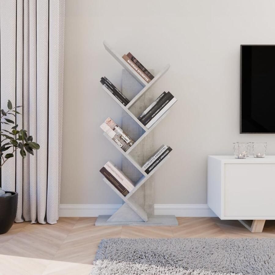 Boom Boekenplank Bureau Boekenkast Vloerstaande Boekenplank Opbergrek voor Woonkamer Thuiskantoor Slaapkamer of Keuken 7 Planken Grijs