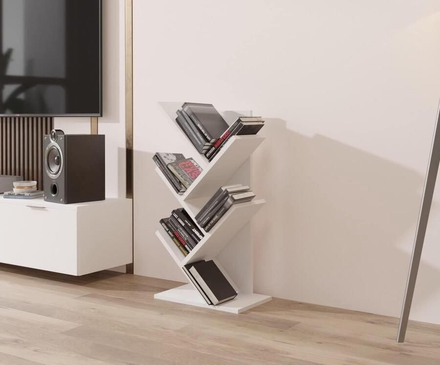 Boom Boekenplank voor Thuis en Kantoor Multifunctionele Boekenkast met 5 Planken in Wit