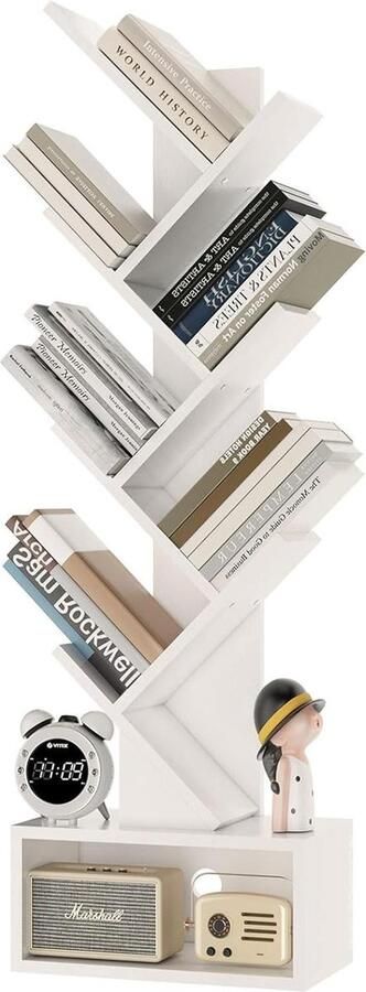 Boomboekenplank 2 niveaus vloerstaande boekenkast met metalen frame opbergrek voor boeken displayboek tijdschrift-cd's woonkamer wit HBC016W