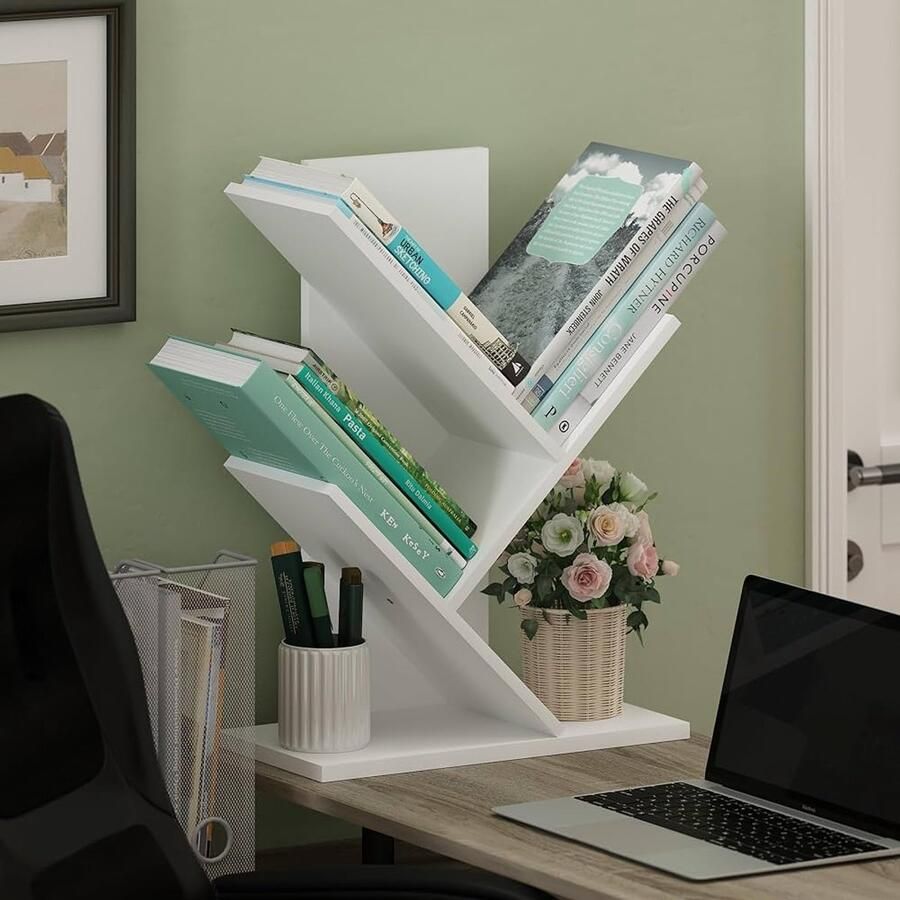 Boomboekenplank 3-laags vloerstaande boekenkast Wit Samengesteld hout