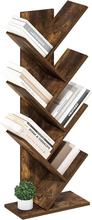 Boomboekenplank 7-laags vloerstaande boom boekenkast Amber Pine Robuust en stijlvol