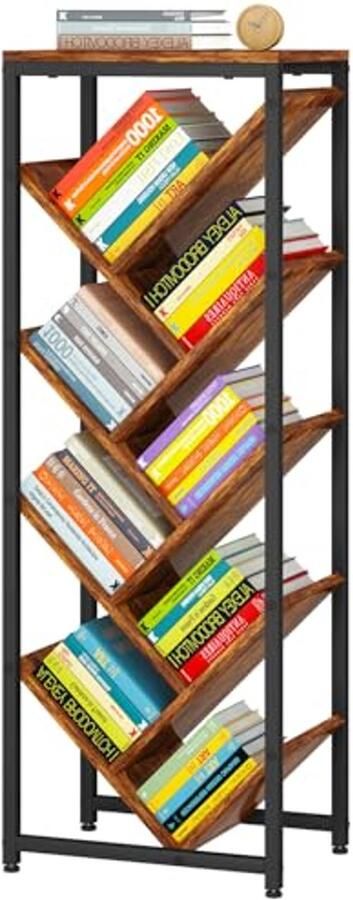 Boomboekenplank met 9 niveaus Vloerstaande Houten Boekenplank voor Smalle Ruimtes Opbergorganizer voor Boeken CD's en Films Kleine Hoekkast voor Slaapkamer en Woonkamer