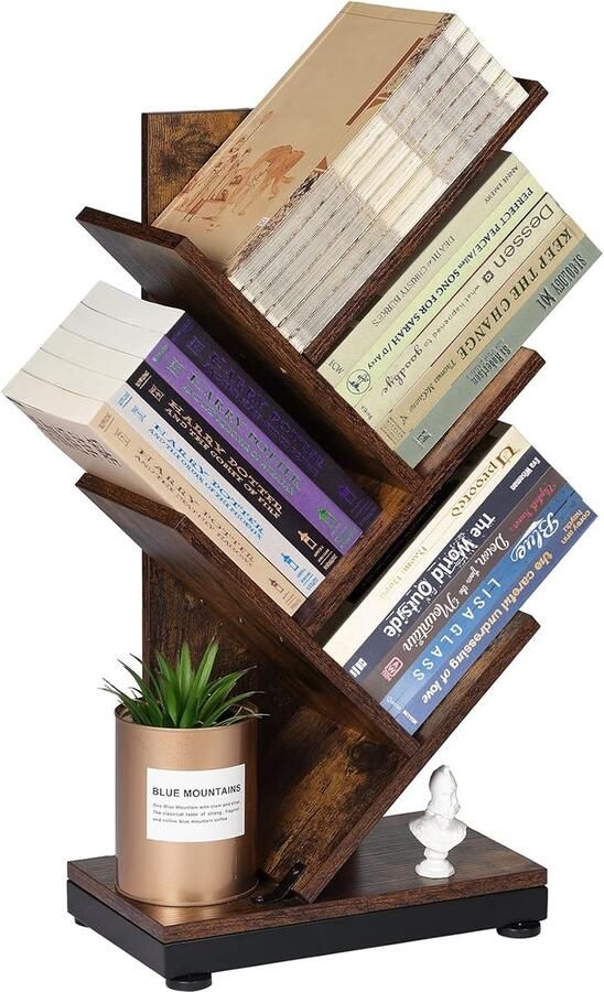 Boomboekenplank Vloerende boekenkast Retro opbergplank