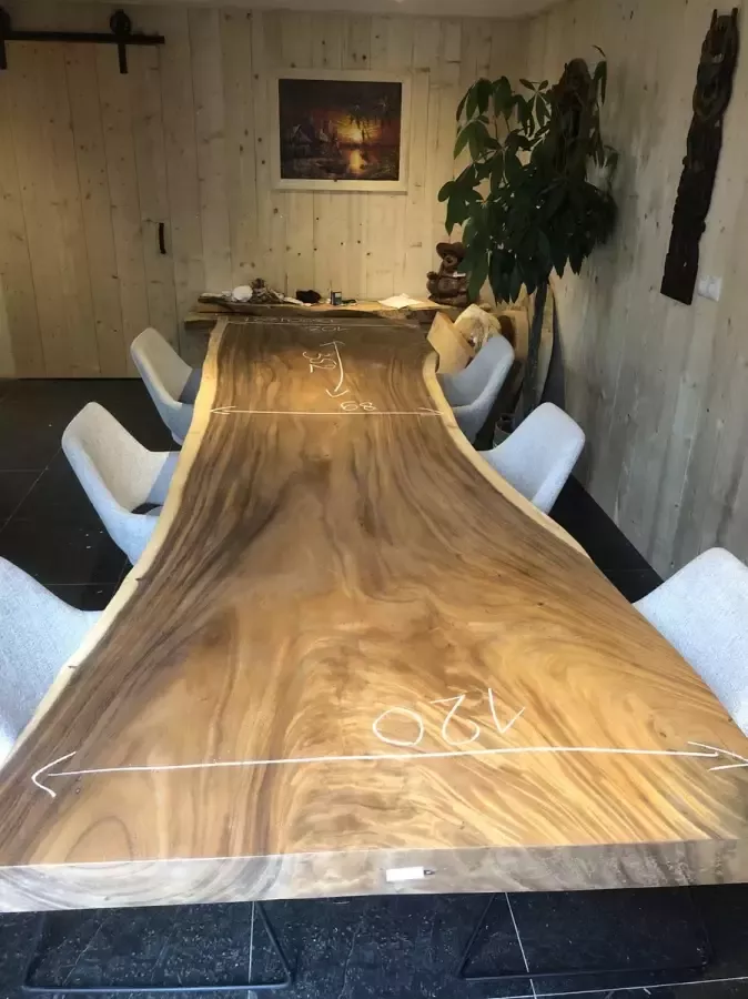Boomstamtafel Suar Hout 350 x 120 cm X-poten