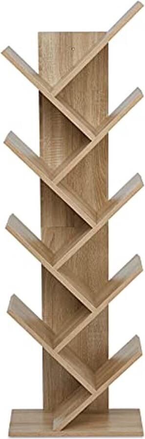 Boomvormige Boekenkast met 9 Vakken Houten Opbergrek voor Kantoor en Thuis (40 x 20 x 127 cm)