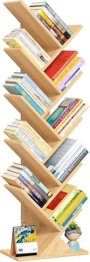 Boomvormige Boekenkast – Staand Boekenrek met 10 Niveaus voor Boeken Cd s en Tijdschriften Houten Kast voor Woonkamer Slaapkamer of Kantoor Wit
