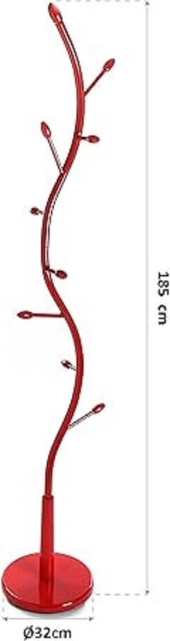 Swindon Minimalistische kapstok voor de entree met 9 haken voor kleding of tassen afmetingen (H x L x B) 185 x 32 x 32 cm metaal rood