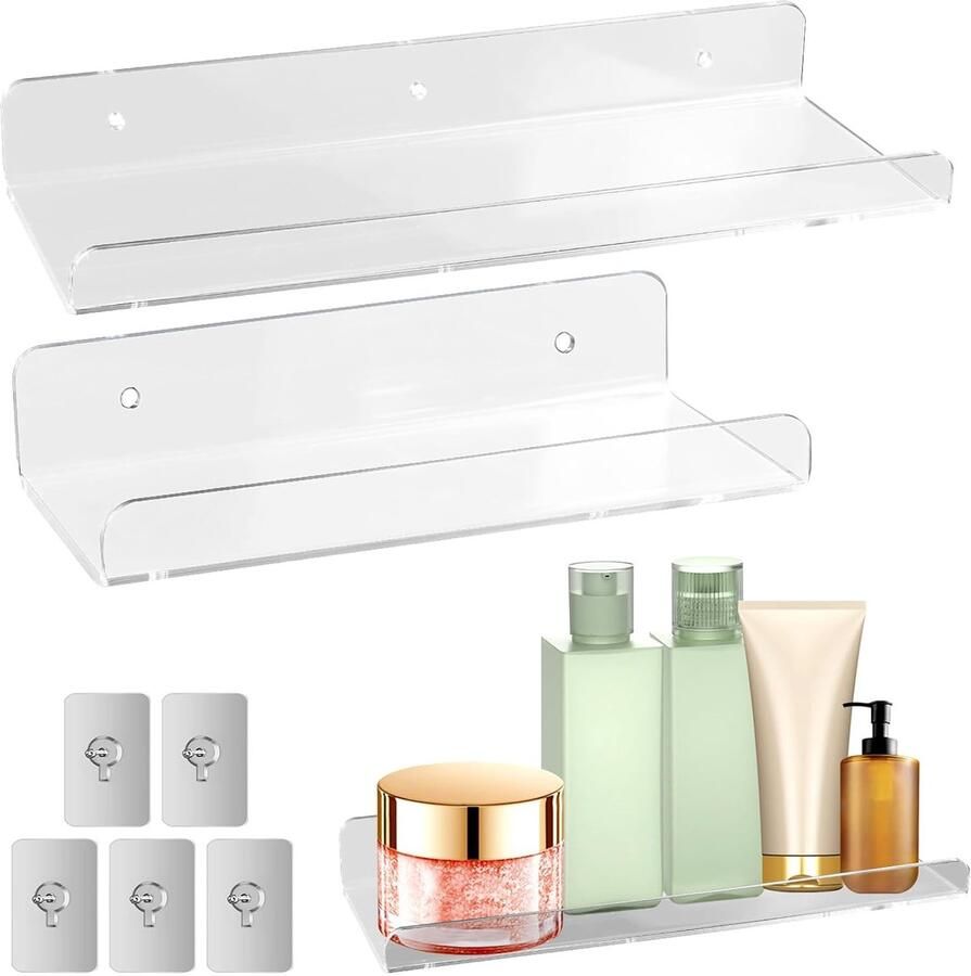 Boorvrij wandrek transparant acryl multifunctioneel 1 stuk