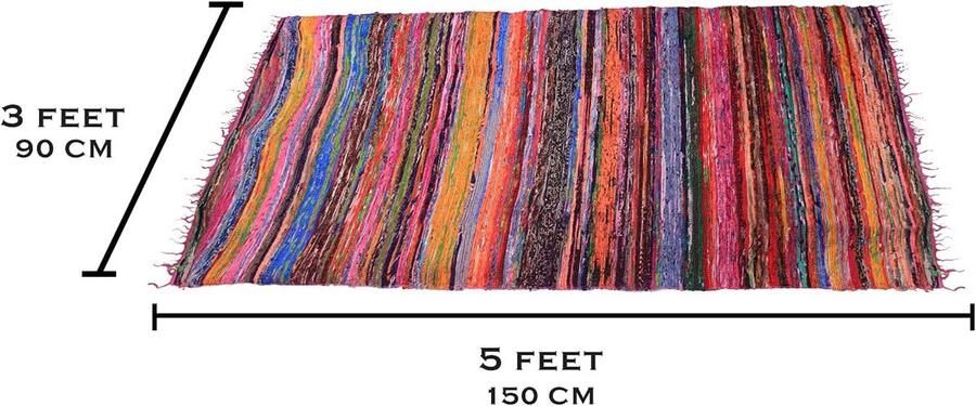 Boraboi Uniek Handgemaakt Vloerkleed van Gerecyclede Stoffen in Meerkleurige Patchworkstijl 150 x 90 cm