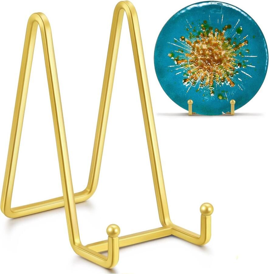 Bordenstandaard Goud Metaal Sierborden Display & Boekenhouder Stevig Keukenrek 12×7.5×14.7cm Voor Keukenkast of Wanddecoratie Elegante Bordentoner