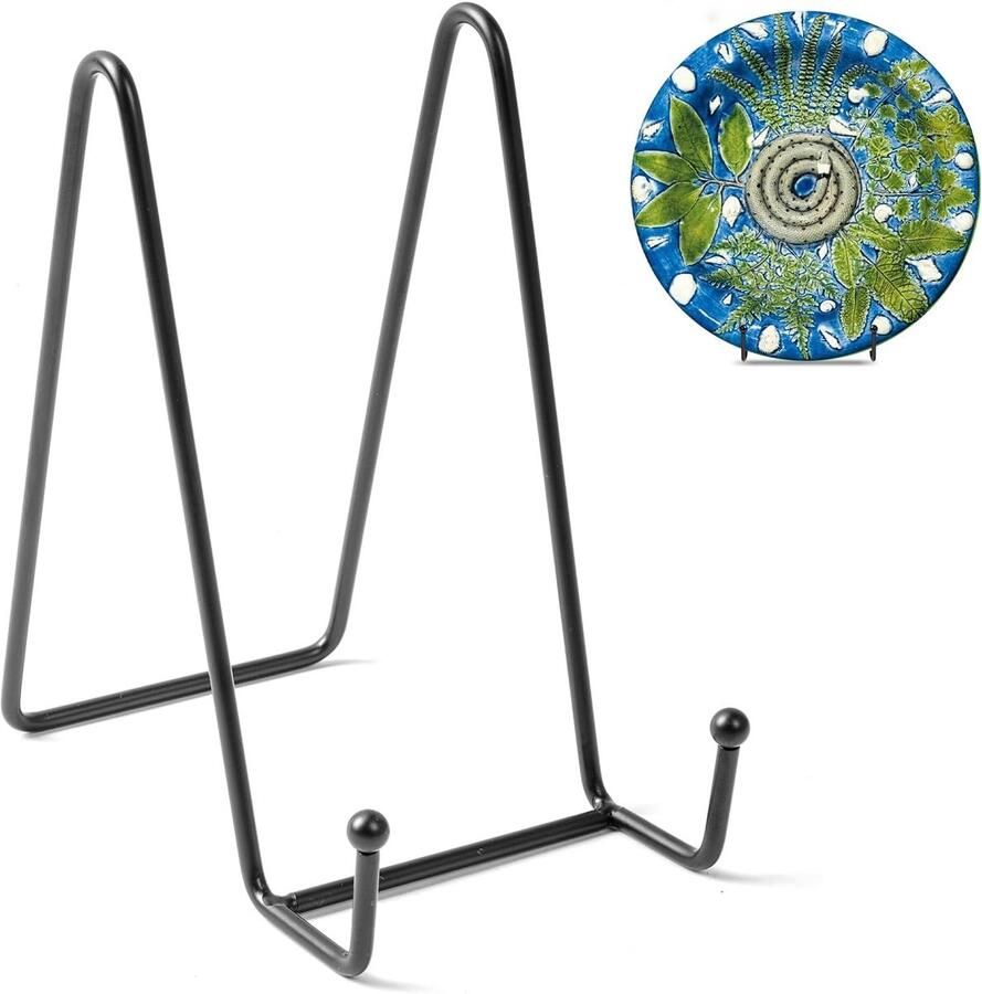 Bordenstandaard Zwart Metaal Sierborden Display & Boekenhouder Stevig Keukenrek 12×7.5×14.7cm Voor Keukenkast of Wanddecoratie Elegante Bordentoner