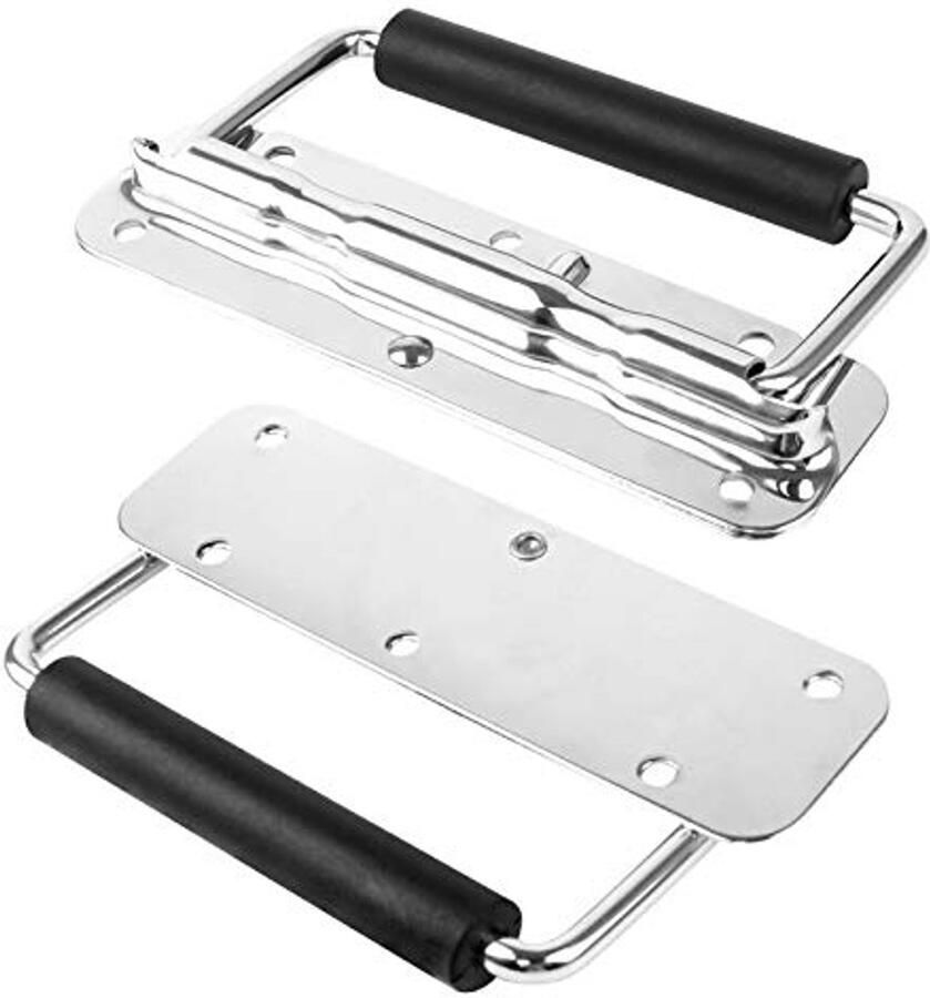 Borstgreep Set 2 Stuks – Roestvrijstalen Trekhandgreep met Rubberen Grip – Inklapbaar en Zwaar Belastbaar Handvat voor Gereedschapskist