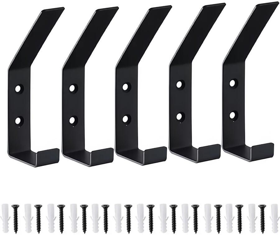 Bosdontek 5-pack wandkapstokken zwarte wandkapstokken decoratieve wandhaken voor garderobe handdoekhaken met hoge sterkte en schroeven metalen haken voor jassen mantels handtassen en kleding