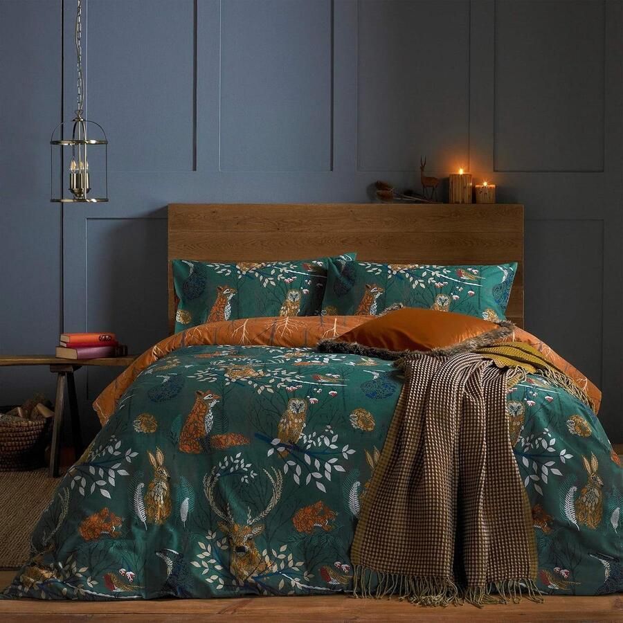 Bosfauna dekbedovertrekset smaragd eenpersoonsbed met dierenprint dekbedovertrek 160x200