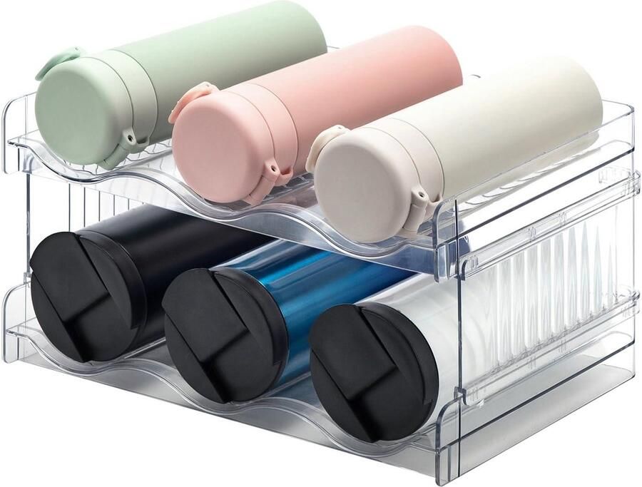 Bottle Organizer Stackable Rack for Fridge & Cabinet Kitchen Water Bottle Storage 2 Pack