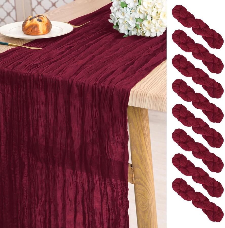 Bourgondische gaas tafelloper extra lang set van 8 polyester 55 x 300 cm