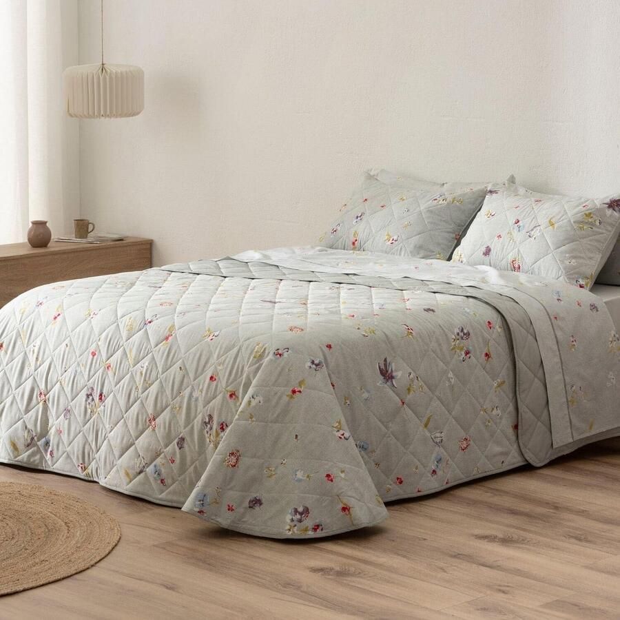 Bouti met Aquarelbloemen 270 x 270 cm Microvezel Grijs