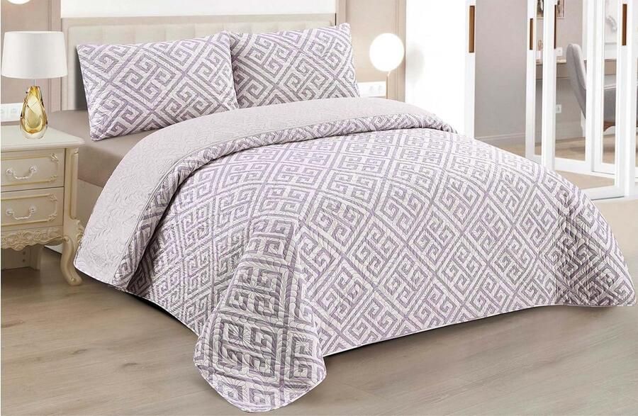 Boutis Bedsprei voor Lente en Zomer Omkeerbaar Tweekleurig + 2 Kussenslopen 50 x 70 cm Lichtgewicht Dunne Overgangsdeken (Bed 135 230 x 260 cm)