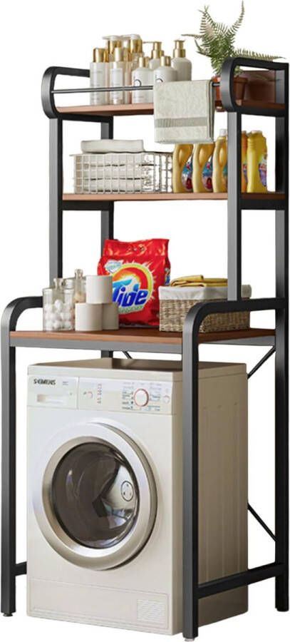 Bovenste plank voor wasmachine Badkamerorganisator Plank Ruimtebesparend Badkamerkast met 3 niveaus Hout E1 en staal