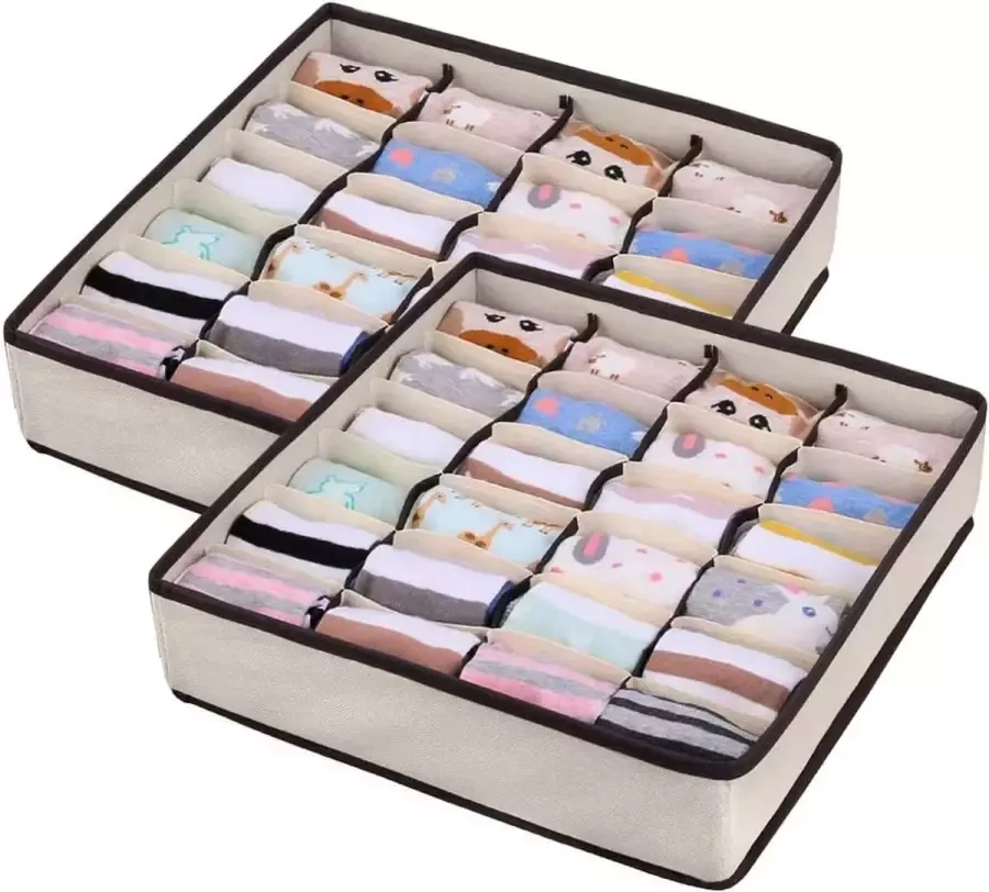 Box 2 stuks opbergdozen stoffen kledingkast bestelsysteem kledingkast lade-organizer 24 vakken opvouwbare organizerbox voor ondergoed sokken sjaals bh's