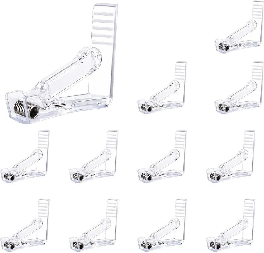 BOXOB 12 stuks transparante tafelkleedklemmen kunststof 5 x 5 cm modern buiten dagelijks gebruik glad (platbinding) transparant tafelkleed tafelkleedklem