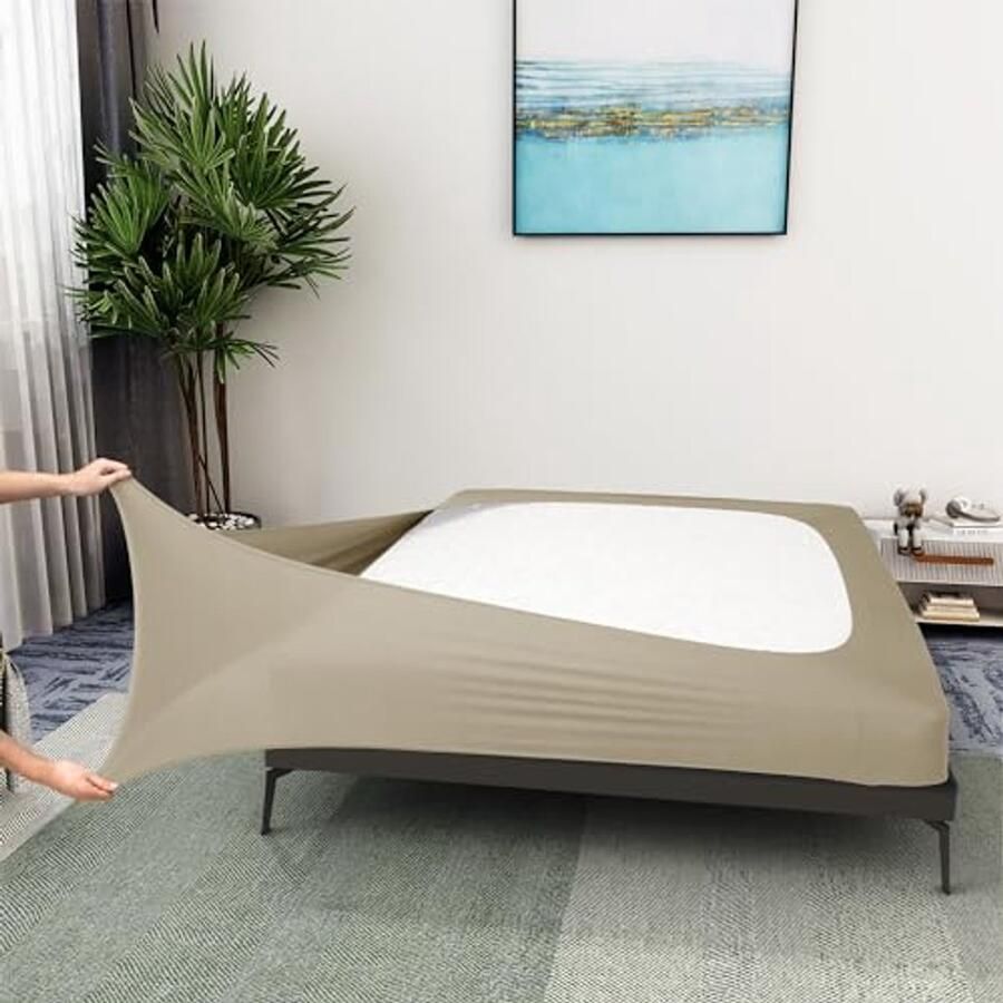 Boxspring Dekbed Queen Size Jersey Katoen & Rekbare Ronde Bedrok voor Hotel & Thuis Taupe