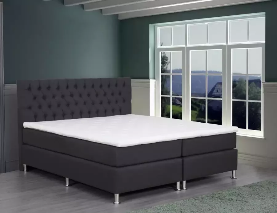 Boxspring gecapitoneerd antracite 180x210cm luxe topper 3D 10cm hr40 zomer en winterkant