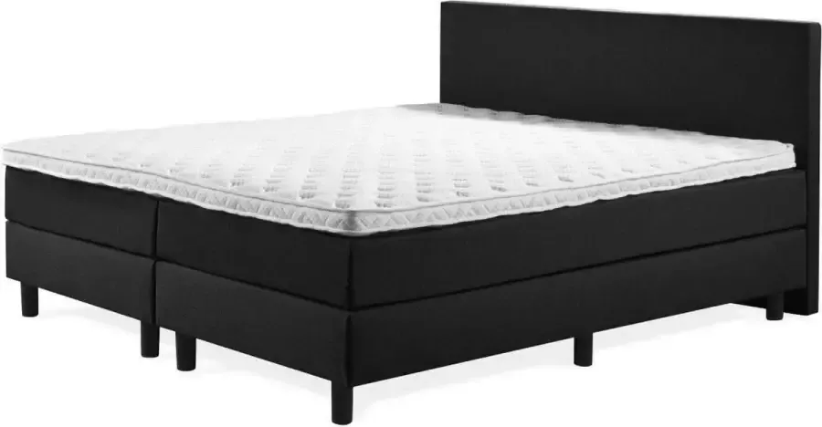 Boxspring Praag 2.0 180x210 cm Compleet met matrassen en topmatras kunstleer zwart