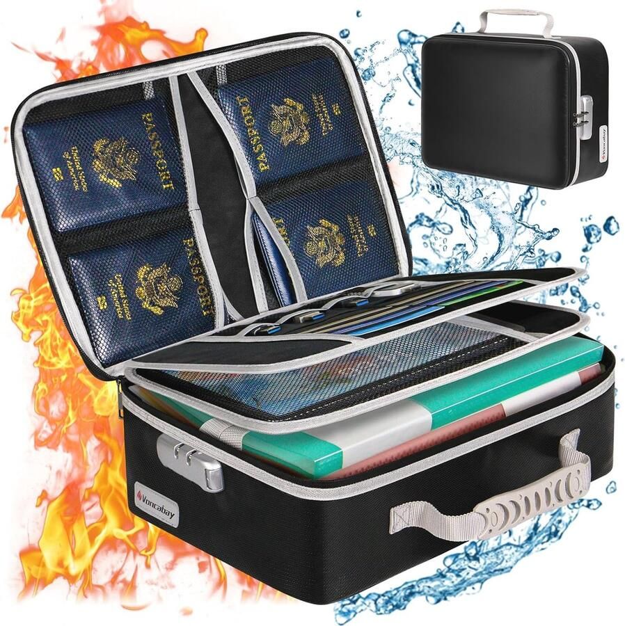 Brandwerende documententas met slot en waterdichte rits 4-laags vuurvaste organizer voor documenten laptop en waardevolle spullen draagbare archiefdoos