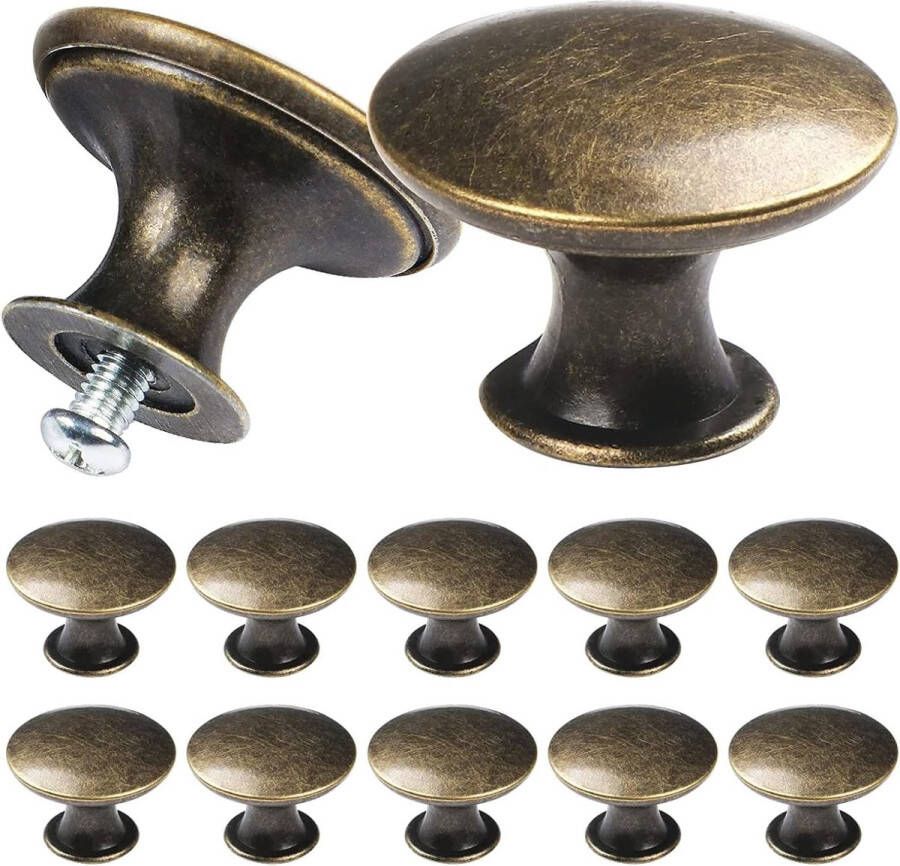 Brateuanoii 12 stuks antieke bronzen ladeknoppen rond brons vintage kastdeurknoppen ladeknoppen 30 mm knop voor kast kledingkast lade meubels deurgreep