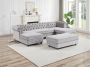 Brede hoekbank en poef van lichtgrijs velours CHESTERFIELD L 290 cm x H 72 cm x D 163 cm - Thumbnail 8