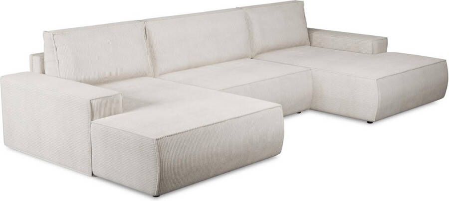 Brede hoekslaapbank van crèmekleurig ribfluweel AMELIA L 358 cm x H 85 cm x D 167 cm - Foto 5