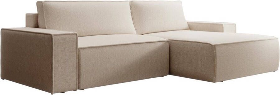 Brede hoekslaapbank van beige stof met textuur AMELIA L 267 cm x H 85 cm x D 167 cm - Foto 2