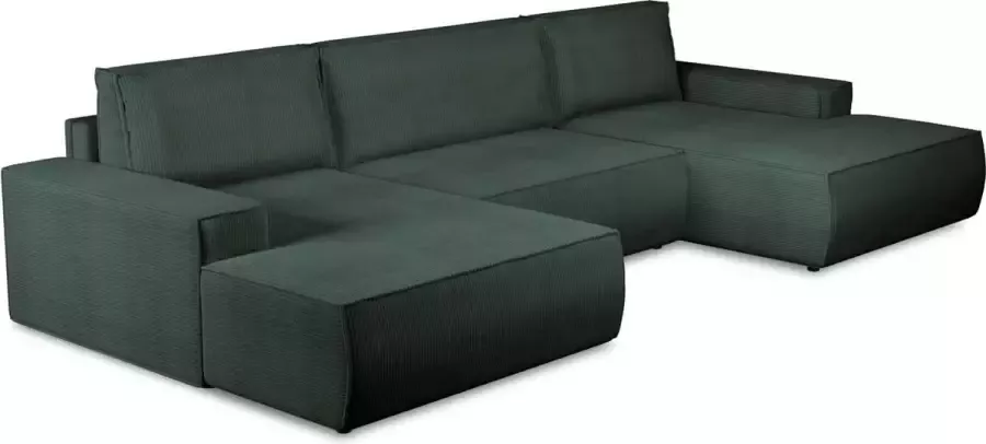 Brede hoekslaapbank van donkergroen ribfluweel AMELIA L 354 cm x H 85 cm x D 167 cm - Foto 4