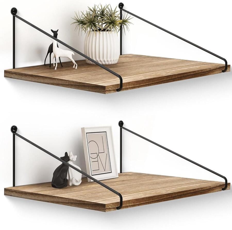 Brede Rustieke Zwevende Planken Diep Houten Wandplank 30 cm Grote Wandorganizer Set van 2 Opbergplanken met Beugel voor Slaapkamer Badkamer Woonkamer Keukenaccessoires bathroom shelf wood