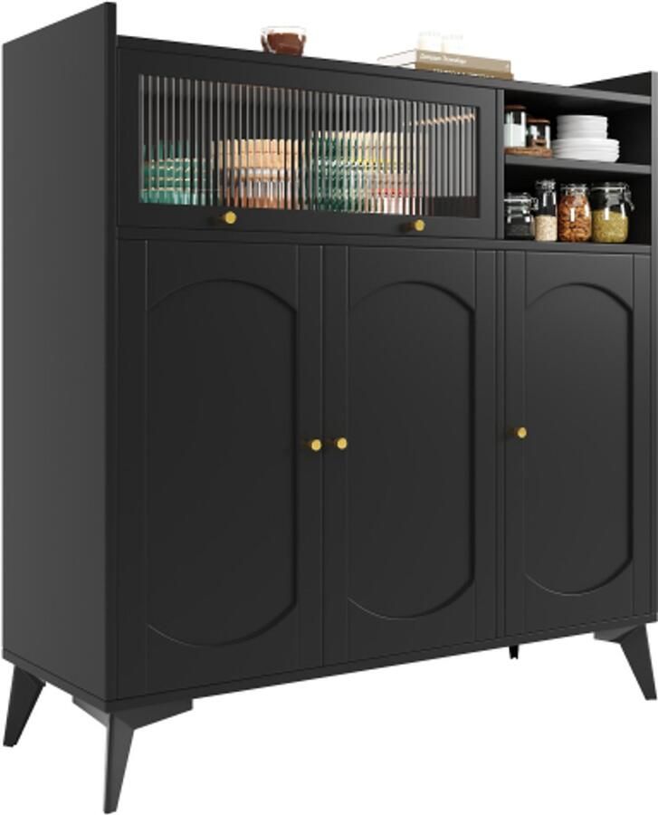 Breder (120 x 39 8 x 118 5 cm) modern en eenvoudig zwart dressoir grote opbergruimte met glazen deur en gouden handgreep multifunctioneel meubilair geschikt voor eetkamer of woonkamer