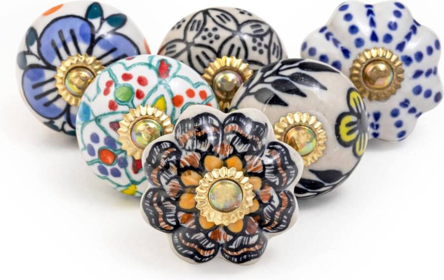 Bringing rajasthan to you bloemen deurknop keramiek multi color 25 stuks Vintage Look Flower Blue keramische knoppen deurgreep kast lade