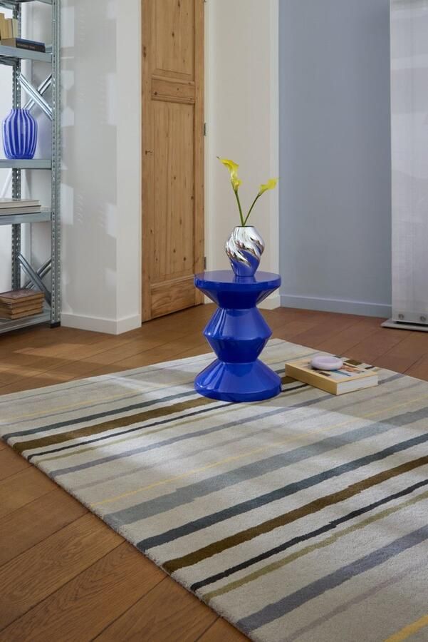 Brink & Campman Decor Shift Steel Metal 089904 Vloerkleed 140 x 200 cm Grijs Veelkleurig Rechthoekig Wol Woonkamer Eetkamer Slaapkamer Strepen Modern Industriëel