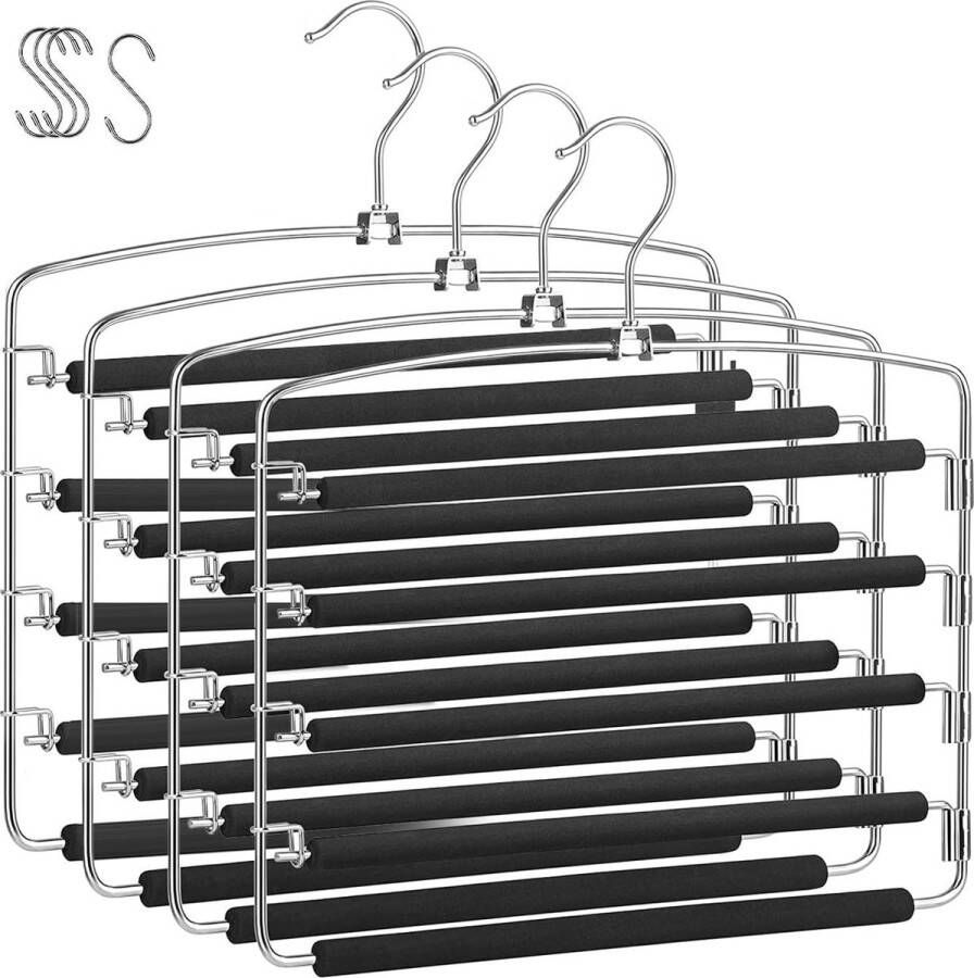 Broekbeugel ruimtebesparend metalen kledingrek gel met 4 haken in S-vorm antislip bekleding draaibare broekbeugel zwart 4 stuks - Foto 4