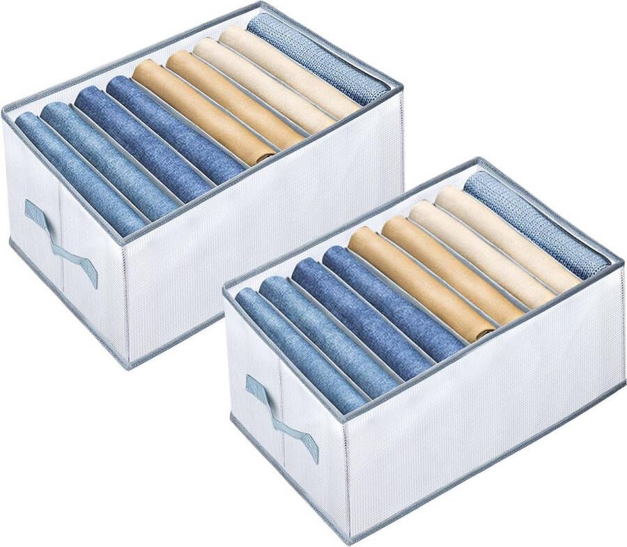 Broekorganizerbox 9 roosters 2 stuks garderobe-organisatiesysteem voor jeans broeken overhemden lade-organizerkast met steun van PP-plaat opvouwbare kastverdeler voor overhemden broeken