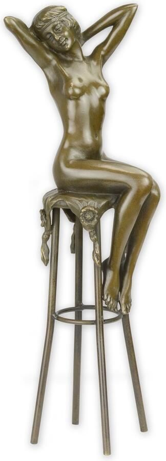 Wexdeco Bronzen Beeld Vrouw op een Kruk Rekkend 8.1 cm hoogte