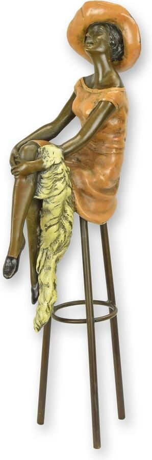 Wexdeco Bronzen Beeld Vrouw poserend op een Kruk