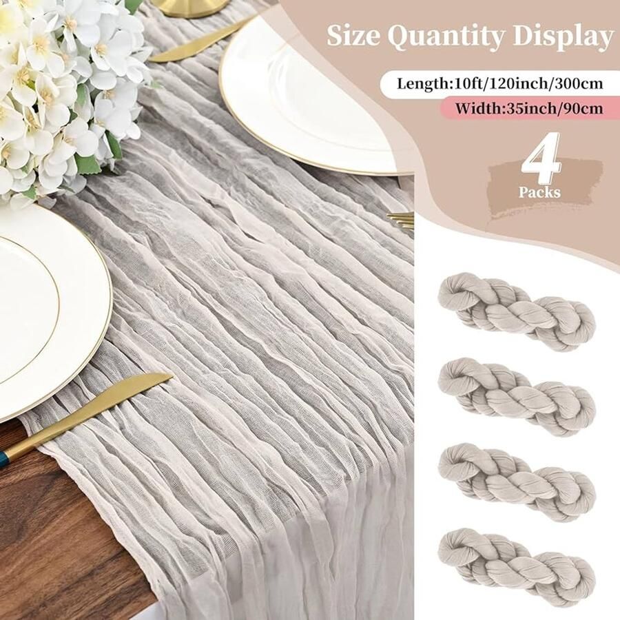 Bruin grijze kaasdoek tafelloper rustieke decoratie set van 4 polyester 300 cm