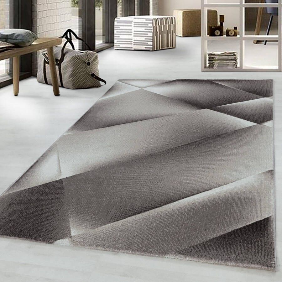 Bruin Tapijt Laagpolig Vloerkleed 160x230cm- Modern Woonkamer Salon Slaapkamer Eetkamer