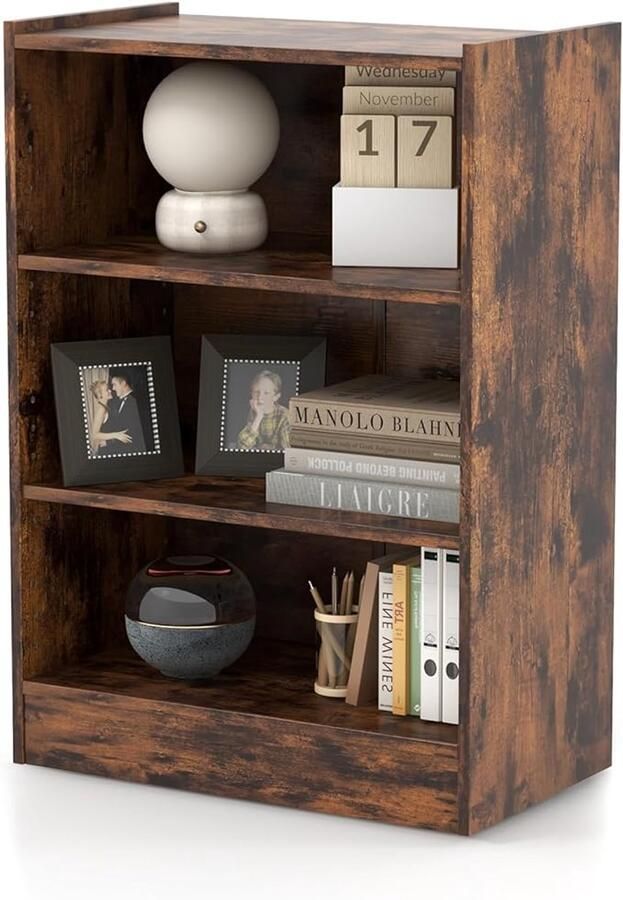 Bruine 3-traps boekenkast Met verstelbare planken Voor woonkamer of kantoor